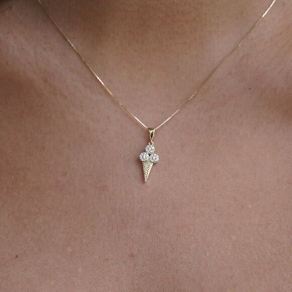 14K Solid Gold Ice Cream Charm | Modern Jewelry | Symbols of Celebration & Joy | - Picture 9 of 9